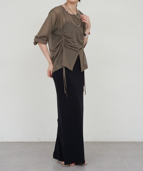 SHENERY（シーナリー）の「ギャザーシアーニット（ニット/セーター・レディース・オフホワイト/チャコールグレー・FREE）」の14枚目の写真