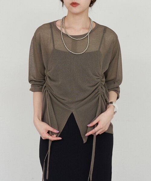 SHENERY（シーナリー）の「ギャザーシアーニット（ニット/セーター・レディース・オフホワイト/チャコールグレー・FREE）」の15枚目の写真