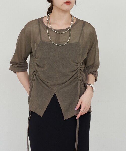 SHENERY（シーナリー）の「ギャザーシアーニット（ニット/セーター・レディース・オフホワイト/チャコールグレー・FREE）」の16枚目の写真