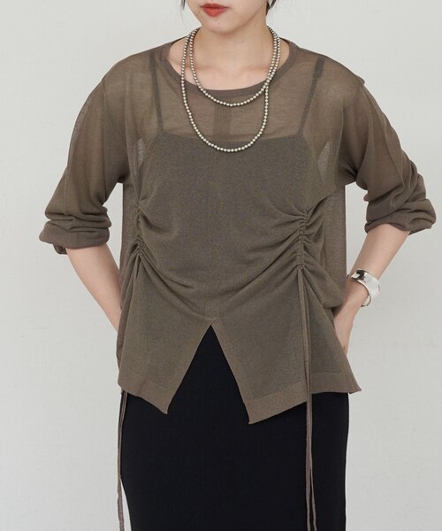 SHENERY（シーナリー）の「ギャザーシアーニット（ニット/セーター・レディース・オフホワイト/チャコールグレー・FREE）」の17枚目の写真