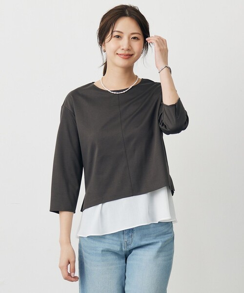 J.PRESS(ジェイプレス)の「コンパクトポンチ カットソー(Tシャツ/カットソー・レディース・グレー系/ダルブルー系/ベージュ系/ピンク系・T15/T13)」の1枚目の写真