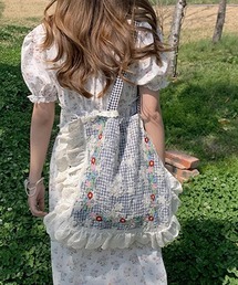 aimoha（アイモハ）の「レース×花柄フリルトートバッグ（トートバッグ）」