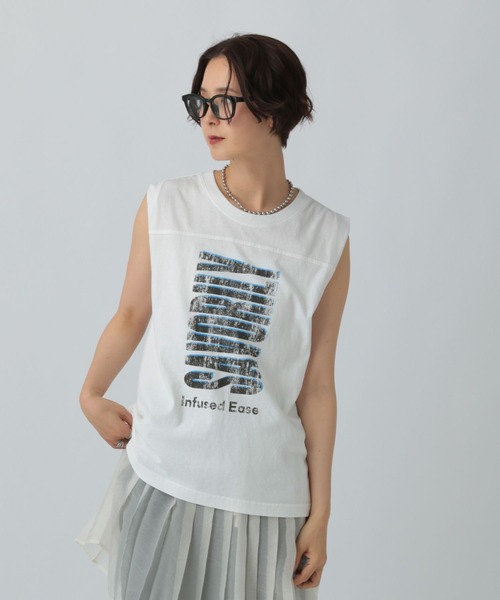 LEPSIM(レプシィム)の「USED加工ノースリーブ 574902(Tシャツ/カットソー・レディース・キャメル/オフホワイト/グレー・FREE)」の2枚目の写真