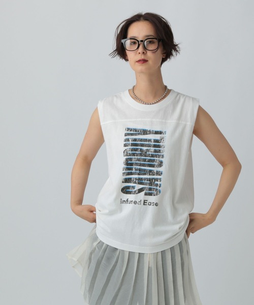 LEPSIM(レプシィム)の「USED加工ノースリーブ 574902(Tシャツ/カットソー・レディース・キャメル/オフホワイト/グレー・FREE)」の4枚目の写真