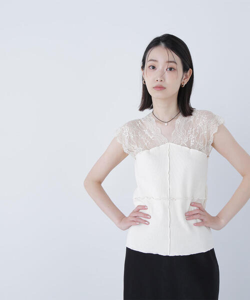 tシャツ 「BLANC」パッチワークリブカットソー レディース ◇【BLANC】パッチワークリブカットソー（Tシャツ/カットソー