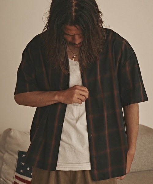 ALL RUNS(オールランズ)の「USED ライクチェックS/Sシャツ(シャツ/ブラウス・メンズ・オレンジ/ネイビー/ブラック/ホワイト・L/M)」の1枚目の写真