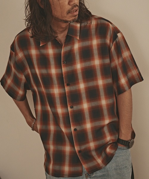 ALL RUNS(オールランズ)の「USED ライクチェックS/Sシャツ(シャツ/ブラウス・メンズ・オレンジ/ネイビー/ブラック/ホワイト・L/M)」の4枚目の写真