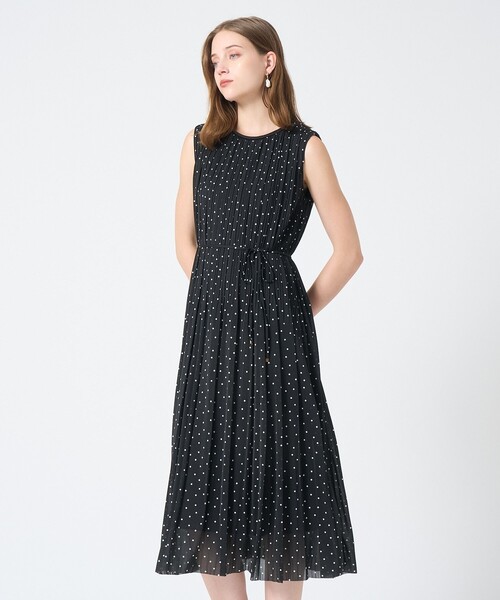 ANAYI アナイ　シフォン プリーツワンピース ネイビー ANAYI（アナイ）の「シフォン＋レースプリーツ ワンピース