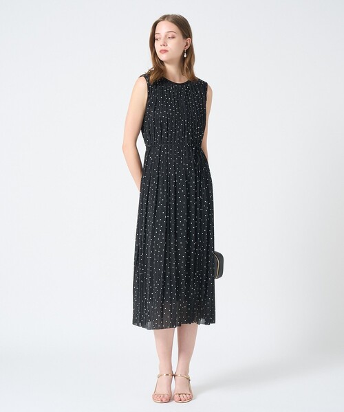 ソフトジャージドットプリーツワンピース（ワンピース）｜ANAYI