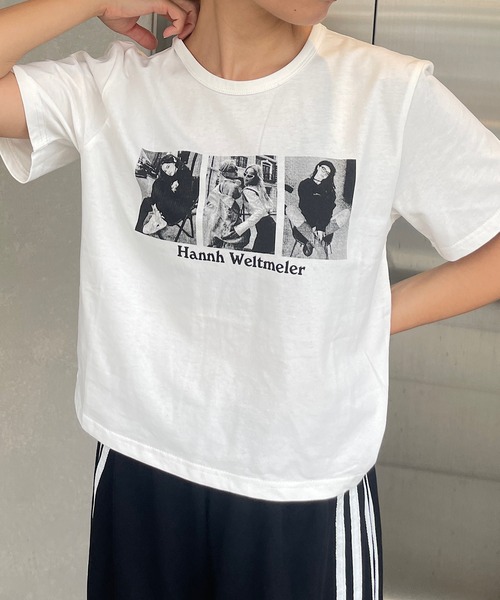 ROGER AND RAW（ロジャーアンドロウ）の「ショート丈フォトプリントTシャツ（Tシャツ/カットソー・レディース・ホワイト/チャコールグレー/ブラック・FREE）」の6枚目の写真