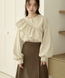 and marry フリルトップス　　ベージュ ANDMARY】Crochet frill knit tops