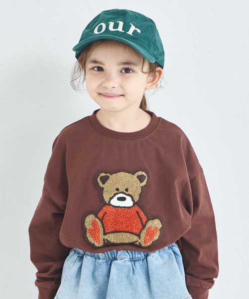 セール】【綿100%】ユニセックス サガラ刺繍 くまモチーフ 長袖Tシャツ