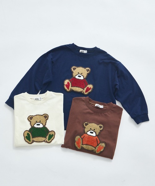 familiar クマと犬の刺繍 Ｔシャツ(長袖) 2c391e076cbfe0dda8586e79eda298