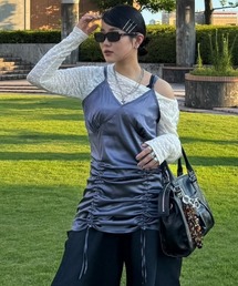 【25quee】サテンギャザーミニワンピース/592832