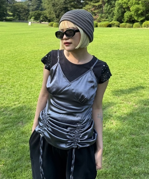 JEANASIS(ジーナシス)の「【25quee】サテンギャザーミニワンピース/592832(ワンピース・レディース・オフホワイト/グレー・FREE)」の12枚目の写真