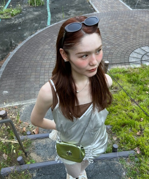 ワンピース 25quee】サテンギャザーミニワンピース/592832（ワンピース