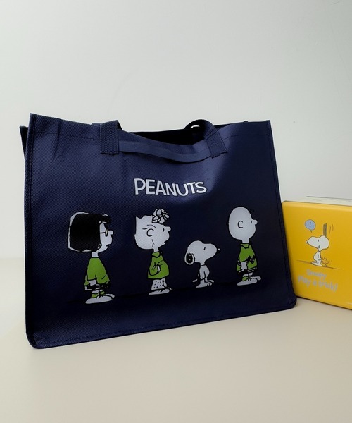7B53 【PEANUTS】スヌーピー レジャーバッグ エコトートバッグ マチ広