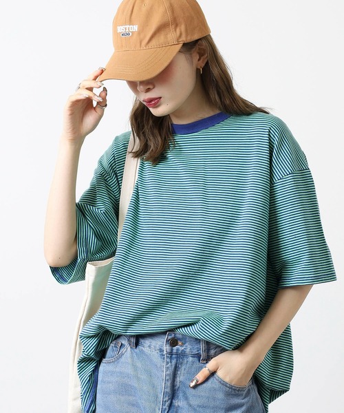 MODISH GAZE(モディシュガゼ)の「ボーダー天竺半袖T(Tシャツ/カットソー・メンズ・グリーン系その他・M/L)」の1枚目の写真