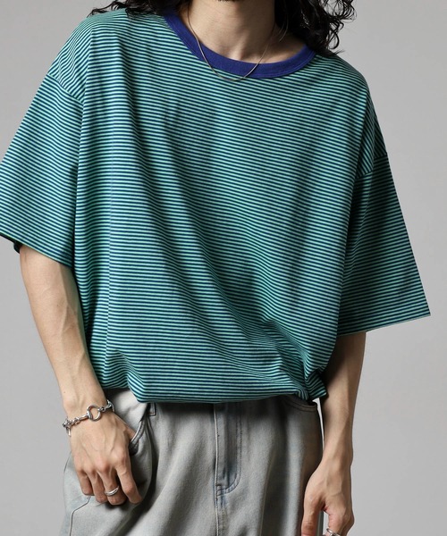 MODISH GAZE(モディシュガゼ)の「ボーダー天竺半袖T(Tシャツ/カットソー・メンズ・グリーン系その他・M/L)」の6枚目の写真
