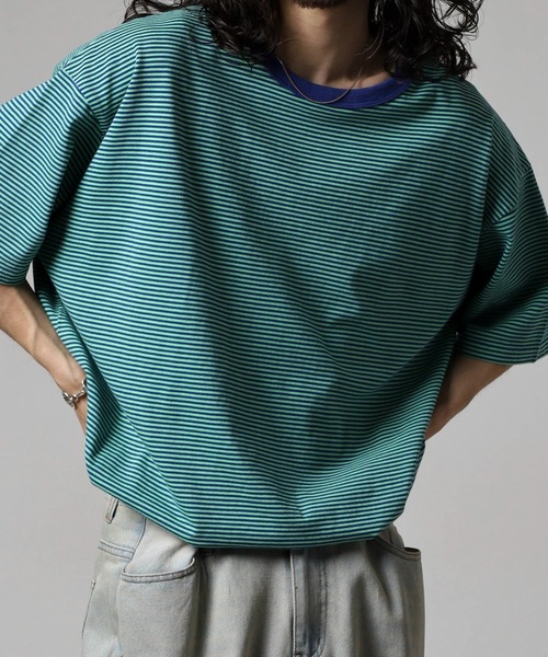 MODISH GAZE(モディシュガゼ)の「ボーダー天竺半袖T(Tシャツ/カットソー・メンズ・グリーン系その他・M/L)」の7枚目の写真
