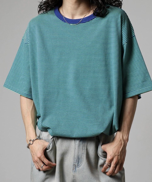 MODISH GAZE(モディシュガゼ)の「ボーダー天竺半袖T(Tシャツ/カットソー・メンズ・グリーン系その他・M/L)」の14枚目の写真