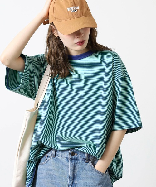 MODISH GAZE(モディシュガゼ)の「ボーダー天竺半袖T(Tシャツ/カットソー・メンズ・グリーン系その他・M/L)」の4枚目の写真