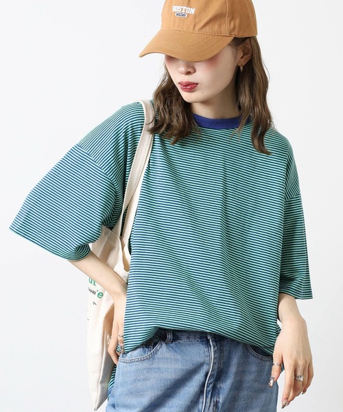 MODISH GAZE(モディシュガゼ)の「ボーダー天竺半袖T(Tシャツ/カットソー・メンズ・グリーン系その他・M/L)」の5枚目の写真