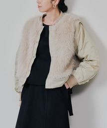 TEVALT | ダブル衿配色ファーベストレイヤードライク中綿ジャケット(ダウンジャケット/コート)