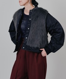 TEVALT | ダブル衿配色ファーベストレイヤードライク中綿ジャケット(ダウンジャケット/コート)