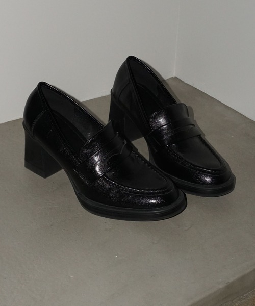 レザーライク チャンキーヒールローファー chs25a014-ファッション通販