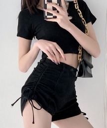 Beststore（ベストストア）の「ドロスト ショートパンツ デニム ハイウエスト（デニムパンツ）」