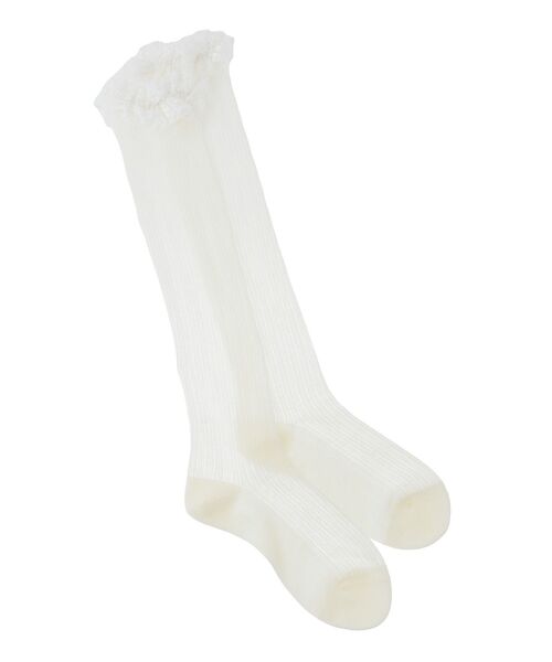 earth music&ecology（アースミュージックアンドエコロジー）の「レースフリル透かしストライプハイソックス（ソックス/靴下・レディース・アイボリー/ブラック・23-25）」の9枚目の写真