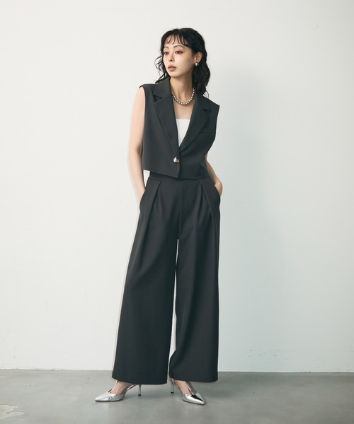 Trish（トリッシュ）の「ショートジレ+タックパンツセットアップ（スーツパンツ・レディース・ブラック/チャコールグレー・MEDIUM）」の8枚目の写真