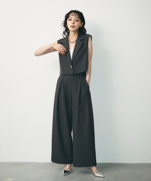 Trish（トリッシュ）の「ショートジレ+タックパンツセットアップ（スーツパンツ・レディース・ブラック/チャコールグレー・MEDIUM）」の9枚目の写真