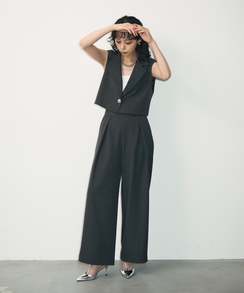 Trish（トリッシュ）の「ショートジレ+タックパンツセットアップ（スーツパンツ・レディース・ブラック/チャコールグレー・MEDIUM）」の10枚目の写真