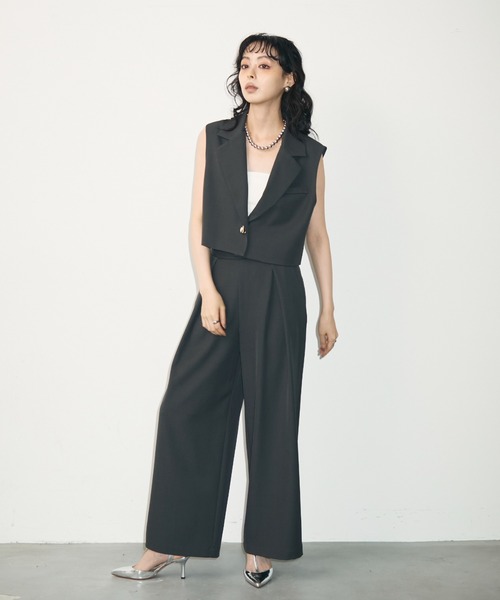 Trish（トリッシュ）の「ショートジレ+タックパンツセットアップ（スーツパンツ・レディース・ブラック/チャコールグレー・MEDIUM）」の12枚目の写真