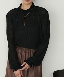 【forksy.】【オケージョン対応】ギャザーハイネックシアージャガードプルオーバー