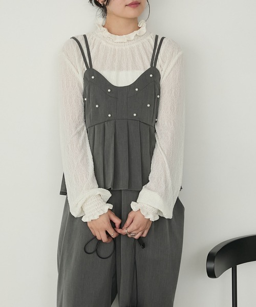 forksy.(フォルクシー)の「【forksy.】【オケージョン対応】ギャザーハイネックシアージャガードプルオーバー(シャツ/ブラウス・レディース・ブラック/アイボリー/ブラウン・FREE)」の10枚目の写真