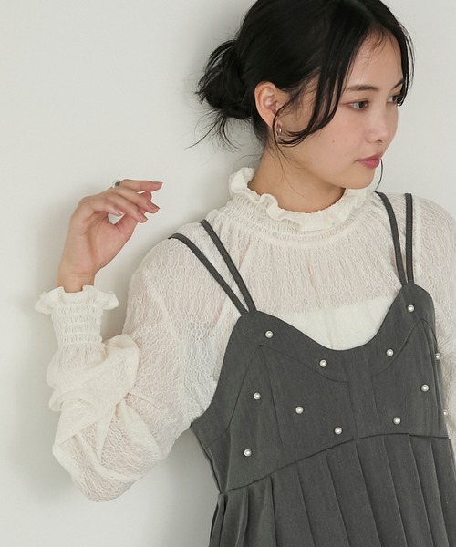 forksy.(フォルクシー)の「【forksy.】【オケージョン対応】ギャザーハイネックシアージャガードプルオーバー(シャツ/ブラウス・レディース・ブラック/アイボリー/ブラウン・FREE)」の11枚目の写真