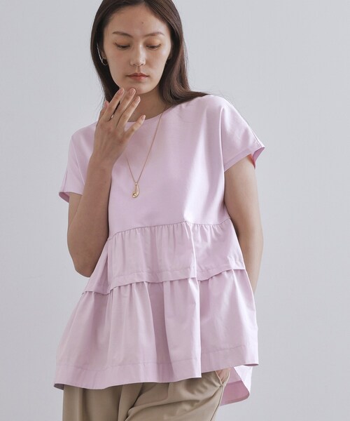 OPAQUE.CLIP（オペークドットクリップ）の「ドッキングティアードトップス【洗濯機洗い可】（Tシャツ/カットソー・レディース・ブラック/ホワイト/パープル・42/40/38）」の3枚目の写真