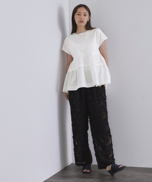 OPAQUE.CLIP（オペークドットクリップ）の「ドッキングティアードトップス【洗濯機洗い可】（Tシャツ/カットソー・レディース・ブラック/ホワイト/パープル・42/40/38）」の19枚目の写真