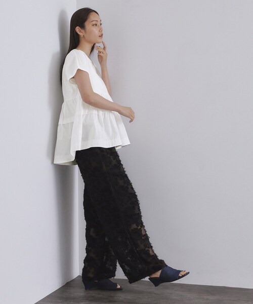 OPAQUE.CLIP（オペークドットクリップ）の「ドッキングティアードトップス【洗濯機洗い可】（Tシャツ/カットソー・レディース・ブラック/ホワイト/パープル・42/40/38）」の20枚目の写真