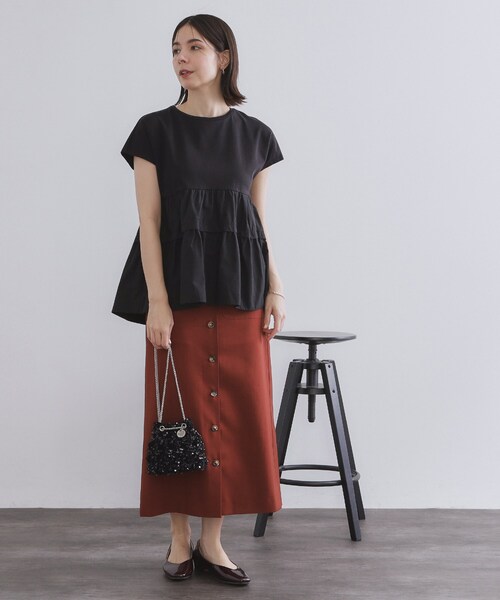 OPAQUE.CLIP（オペークドットクリップ）の「ドッキングティアードトップス【洗濯機洗い可】（Tシャツ/カットソー・レディース・ブラック/ホワイト/パープル・42/40/38）」の13枚目の写真