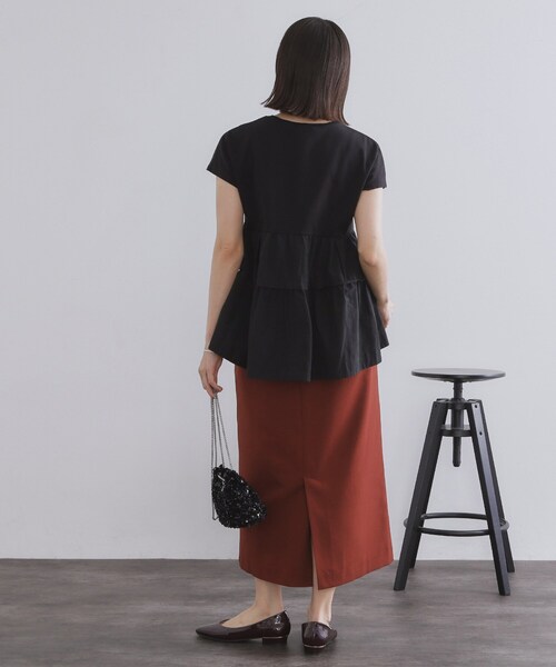 OPAQUE.CLIP（オペークドットクリップ）の「ドッキングティアードトップス【洗濯機洗い可】（Tシャツ/カットソー・レディース・ブラック/ホワイト/パープル・42/40/38）」の14枚目の写真