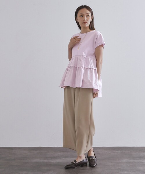 OPAQUE.CLIP（オペークドットクリップ）の「ドッキングティアードトップス【洗濯機洗い可】（Tシャツ/カットソー・レディース・ブラック/ホワイト/パープル・42/40/38）」の17枚目の写真