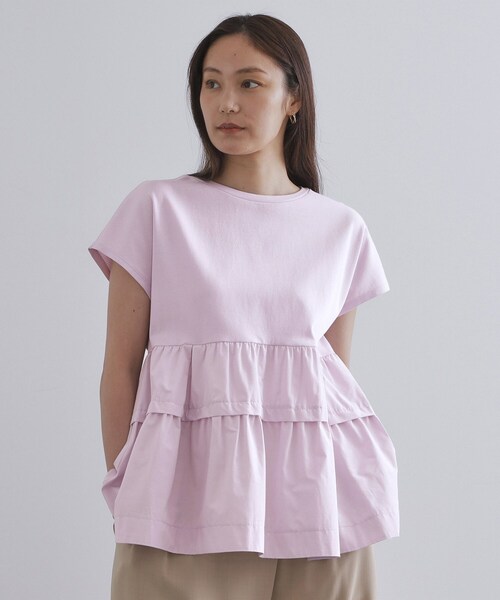 OPAQUE.CLIP（オペークドットクリップ）の「ドッキングティアードトップス【洗濯機洗い可】（Tシャツ/カットソー・レディース・ブラック/ホワイト/パープル・42/40/38）」の8枚目の写真
