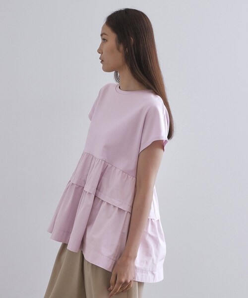 OPAQUE.CLIP（オペークドットクリップ）の「ドッキングティアードトップス【洗濯機洗い可】（Tシャツ/カットソー・レディース・ブラック/ホワイト/パープル・42/40/38）」の9枚目の写真