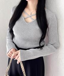 【WEB限定】クロスチョーカー長袖ニット