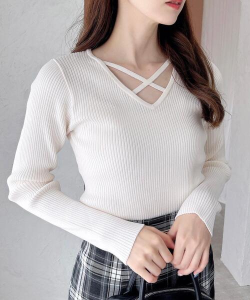 セール】【WEB限定】クロスチョーカー長袖ニット（ニット/セーター