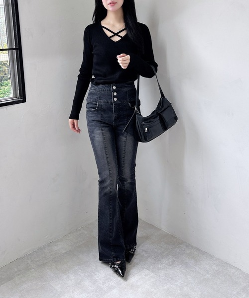 INGNI（イング）の「【WEB限定】クロスチョーカー長袖ニット（ニット/セーター・レディース・ブラック/オフホワイト/グレー/ボルドー・M）」の19枚目の写真